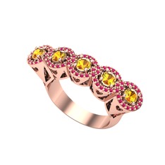 Kalpli 5 Taş Yüzük - Sitrin ve rodolit garnet 18 ayar rose altın yüzük #1p1m5di