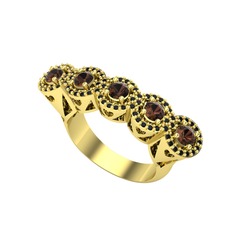 Kalpli 5 Taş Yüzük - Dumanlı kuvars ve siyah zirkon 8 ayar altın yüzük #1qbc3u6