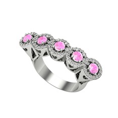 Pembe kuvars ve swarovski 8 ayar beyaz altın yüzük