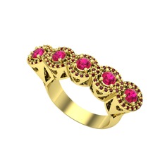 Kalpli 5 Taş Yüzük - Rodolit garnet ve garnet 14 ayar altın yüzük #1rfq4ic