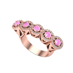 Kalpli 5 Taş Yüzük - Pembe kuvars ve swarovski 14 ayar rose altın yüzük #1rnh4g2