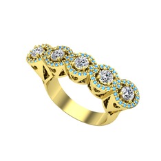 Pırlanta ve akuamarin 925 ayar altın kaplama gümüş yüzük (0.7 karat)