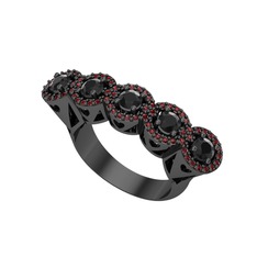 Siyah zirkon ve garnet 925 ayar siyah rodyum kaplama gümüş yüzük