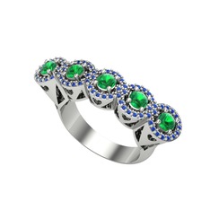 Kalpli 5 Taş Yüzük - Yeşil kuvars ve lab safir 925 ayar gümüş yüzük #1tgo8cg