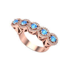 Kalpli 5 Taş Yüzük - Akuamarin ve swarovski 14 ayar rose altın yüzük #1tv4itb
