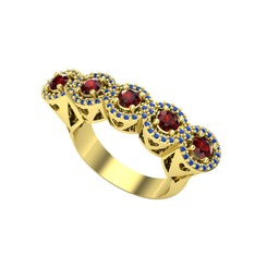 Kalpli 5 Taş Yüzük - Garnet ve lab safir 8 ayar altın yüzük #1tz0i02
