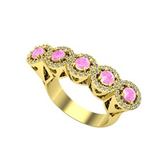 Kalpli 5 Taş Yüzük - Pembe kuvars ve pırlanta 8 ayar altın yüzük (0.6 karat) #1u81uea