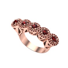 Kalpli 5 Taş Yüzük - Garnet 925 ayar rose altın kaplama gümüş yüzük #1yyt9tu