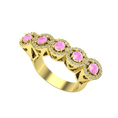 Pembe kuvars ve swarovski 14 ayar altın yüzük