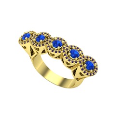 Kalpli 5 Taş Yüzük - Lab safir ve ametist 18 ayar altın yüzük #3i3le6