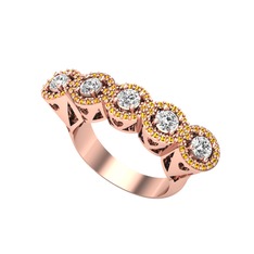 Kalpli 5 Taş Yüzük - Swarovski ve sitrin 925 ayar rose altın kaplama gümüş yüzük #53zs92