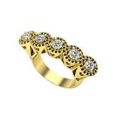 Kalpli 5 Taş Yüzük - Pırlanta ve siyah zirkon 8 ayar altın yüzük (0.7 karat) #6z5ogt