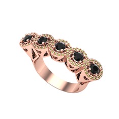 Siyah zirkon ve peridot 14 ayar rose altın yüzük