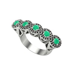 Kalpli 5 Taş Yüzük - Kök zümrüt ve siyah zirkon 925 ayar gümüş yüzük #8m8kn3