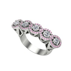 Kalpli 5 Taş Yüzük - Pırlanta ve pembe kuvars 8 ayar beyaz altın yüzük (0.7 karat) #94jfxr