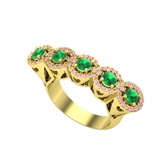 Kalpli 5 Taş Yüzük - Yeşil kuvars ve pembe kuvars 925 ayar altın kaplama gümüş yüzük #aaafjy