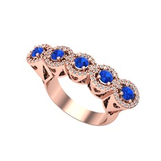 Kalpli 5 Taş Yüzük - Lab safir ve swarovski 18 ayar rose altın yüzük #amrd0