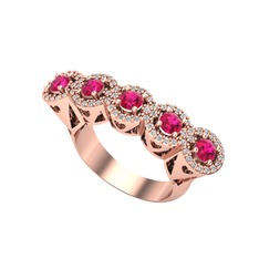 Kalpli 5 Taş Yüzük - Rodolit garnet ve beyaz zirkon 14 ayar rose altın yüzük #b6wayy