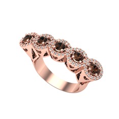 Dumanlı kuvars ve swarovski 8 ayar rose altın yüzük
