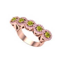 Peridot ve pembe kuvars 14 ayar rose altın yüzük