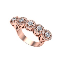 Kalpli 5 Taş Yüzük - Pırlanta 14 ayar rose altın yüzük (1.3 karat) #dchtsf