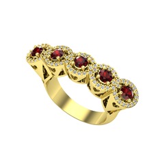 Garnet ve beyaz zirkon 8 ayar altın yüzük