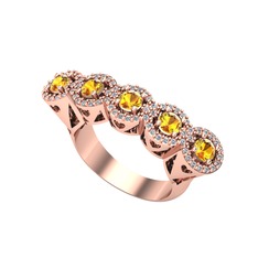 Kalpli 5 Taş Yüzük - Sitrin ve pırlanta 8 ayar rose altın yüzük (0.6 karat) #ebxihu