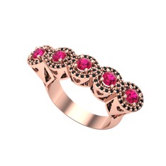 Rodolit garnet ve siyah zirkon 14 ayar rose altın yüzük