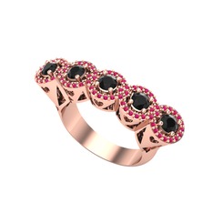Kalpli 5 Taş Yüzük - Siyah zirkon ve rodolit garnet 8 ayar rose altın yüzük #gl2en1