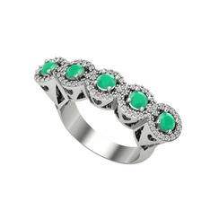 Kalpli 5 Taş Yüzük - Kök zümrüt ve swarovski 925 ayar gümüş yüzük #h6wgb1