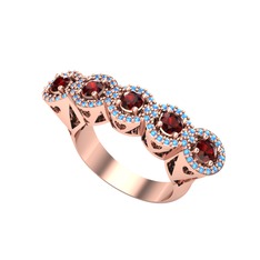 Kalpli 5 Taş Yüzük - Garnet ve akuamarin 8 ayar rose altın yüzük #i4i9yr