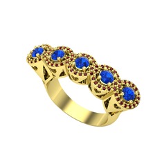 Kalpli 5 Taş Yüzük - Lab safir ve garnet 14 ayar altın yüzük #i7v2uw