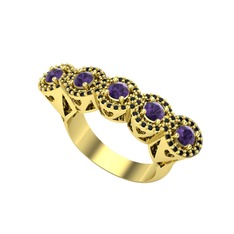 Ametist ve siyah zirkon 14 ayar altın yüzük