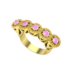 Kalpli 5 Taş Yüzük - Pembe kuvars ve sitrin 925 ayar altın kaplama gümüş yüzük #ioczaj