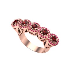 Kalpli 5 Taş Yüzük - Garnet ve rodolit garnet 18 ayar rose altın yüzük #j9e7de