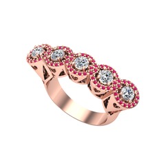 Kalpli 5 Taş Yüzük - Pırlanta ve rodolit garnet 18 ayar rose altın yüzük (0.7 karat) #jmco9t