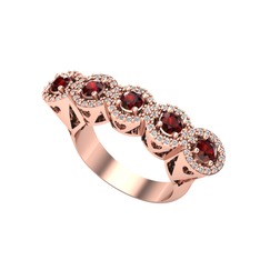 Kalpli 5 Taş Yüzük - Garnet ve swarovski 14 ayar rose altın yüzük #k3aiqb