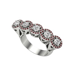 Kalpli 5 Taş Yüzük - Beyaz zirkon ve garnet 925 ayar gümüş yüzük #k4hffk