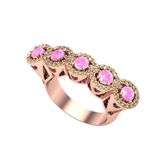 Kalpli 5 Taş Yüzük - Pembe kuvars ve peridot 925 ayar rose altın kaplama gümüş yüzük #k4m8kq
