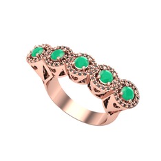 Kök zümrüt ve dumanlı kuvars 18 ayar rose altın yüzük