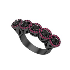 Siyah zirkon ve rodolit garnet 925 ayar siyah rodyum kaplama gümüş yüzük