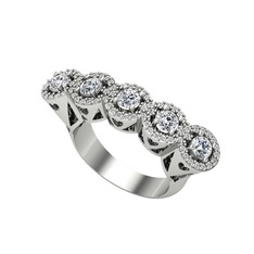 Kalpli 5 Taş Yüzük - Pırlanta ve swarovski 8 ayar beyaz altın yüzük (0.7 karat) #lblyt5