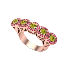 Kalpli 5 Taş Yüzük - Peridot ve rodolit garnet 18 ayar rose altın yüzük #lh0q3z