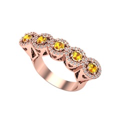Kalpli 5 Taş Yüzük - Sitrin ve swarovski 925 ayar rose altın kaplama gümüş yüzük #m121lg
