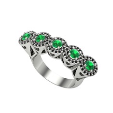 Kalpli 5 Taş Yüzük - Yeşil kuvars ve siyah zirkon 8 ayar beyaz altın yüzük #mna4ds