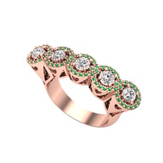 Kalpli 5 Taş Yüzük - Swarovski ve yeşil kuvars 18 ayar rose altın yüzük #mshgka