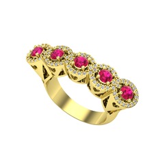 Kalpli 5 Taş Yüzük - Rodolit garnet ve swarovski 8 ayar altın yüzük #n1kxs5