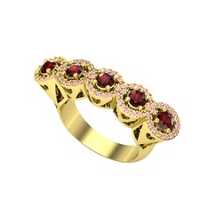 Garnet ve pembe kuvars 8 ayar altın yüzük