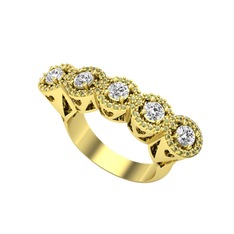 Kalpli 5 Taş Yüzük - Swarovski ve peridot 8 ayar altın yüzük #njx3sr