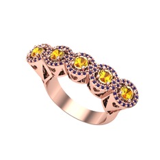 Kalpli 5 Taş Yüzük - Sitrin ve ametist 925 ayar rose altın kaplama gümüş yüzük #nmop9p